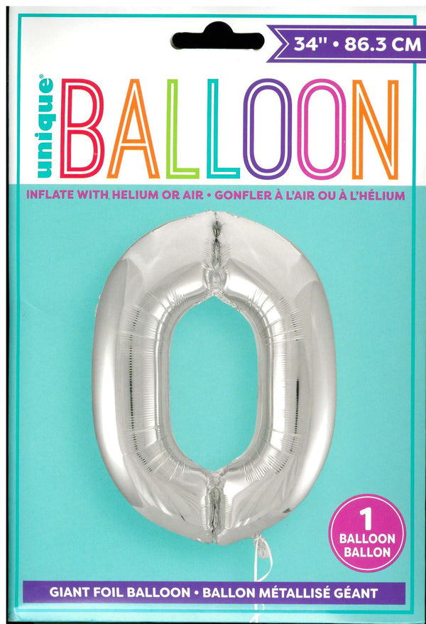 Silver Number Balloon - Unique Birthday Glitz 34" Foil Decor